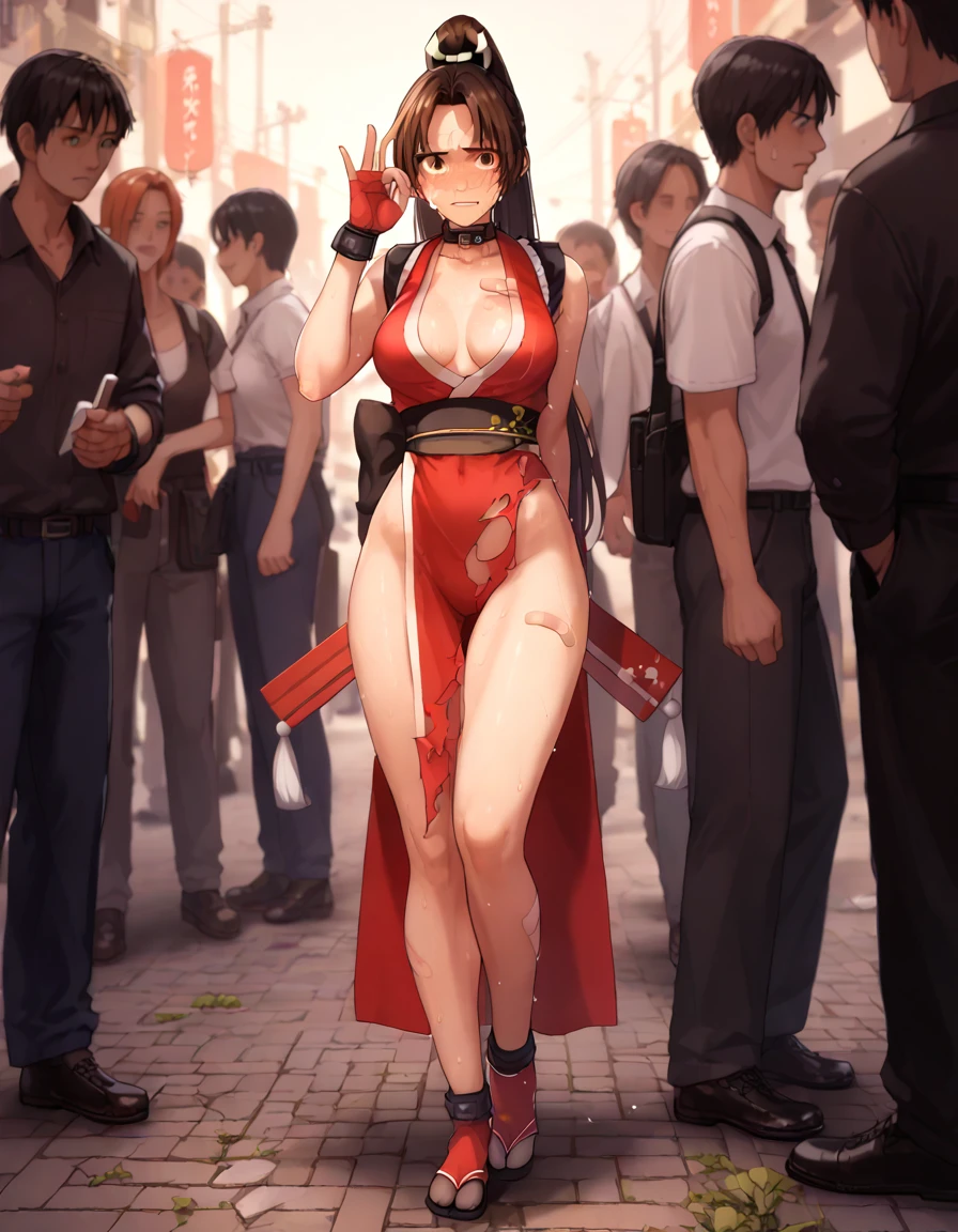 mai shiranui,, 、score_9, score_8_upper, score_7_upper, score_6_upper, score_5_upper, score_4_upper、Inspired by Japanese manga style, Manga style, How to draw manga, Digital drawing, An 8K masterpiece depicting a Japanese manga about girls in their twenties, Act as a slave, Anguished expression, A gesture of defeat, Torn clothes and black jilbab, Chained collar, spread, . Surrounded by a crowd of women. Face full of scars、Skin shiny with sweat、、 crying wet bursting out eyes, , ultra-detailed eyes,,expression of despair,Illumination that emphasizes shiny sweat{{{Spread }}},Infuriated, bandaid on face,tatteredclothing、full body,
. Six Pack Abs. Teary-eyed、Heartbroken、sniffle、downcast