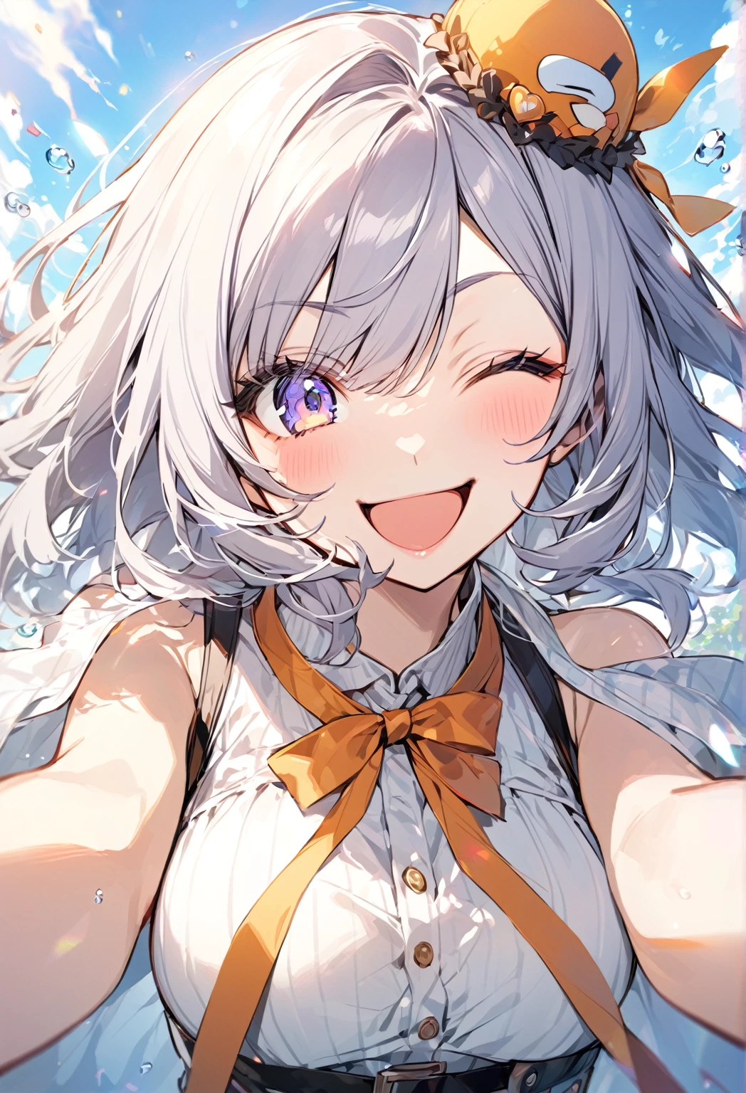 woman、smile,One-eyed wink