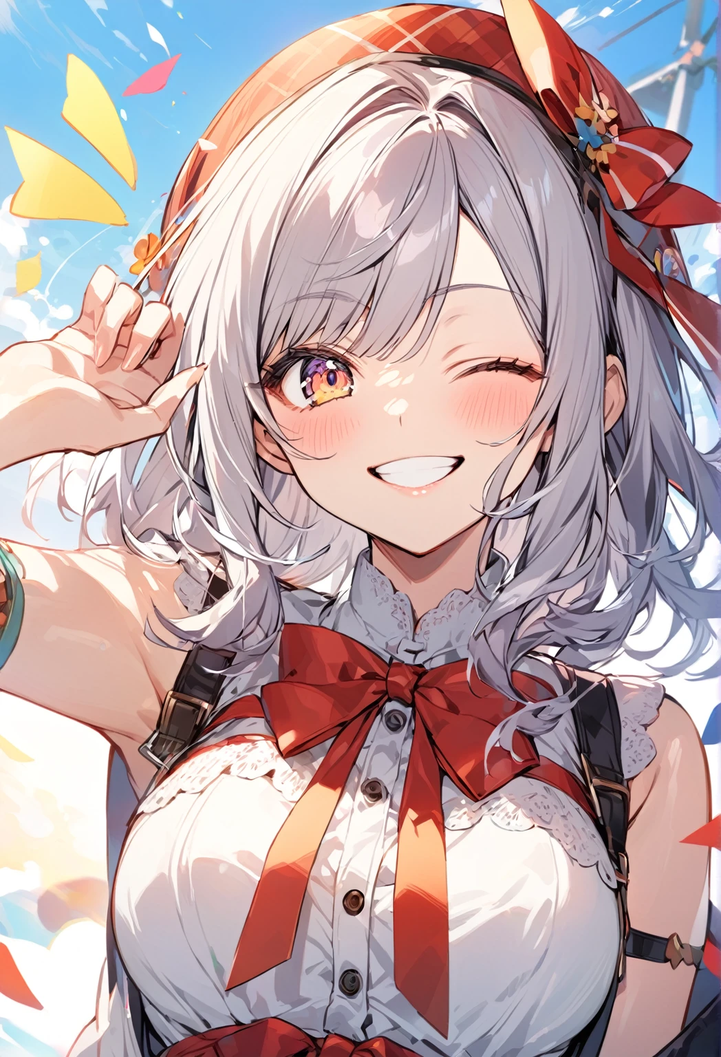 woman、smile,One-eyed wink