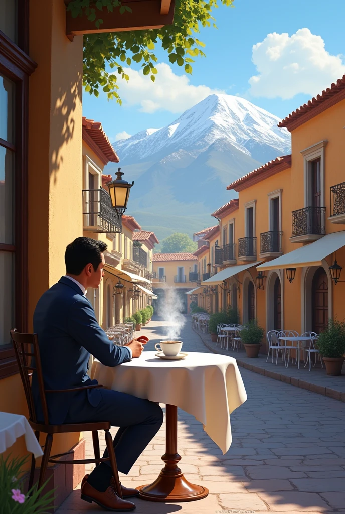 Drinking coffee in Salinas, Arequipa