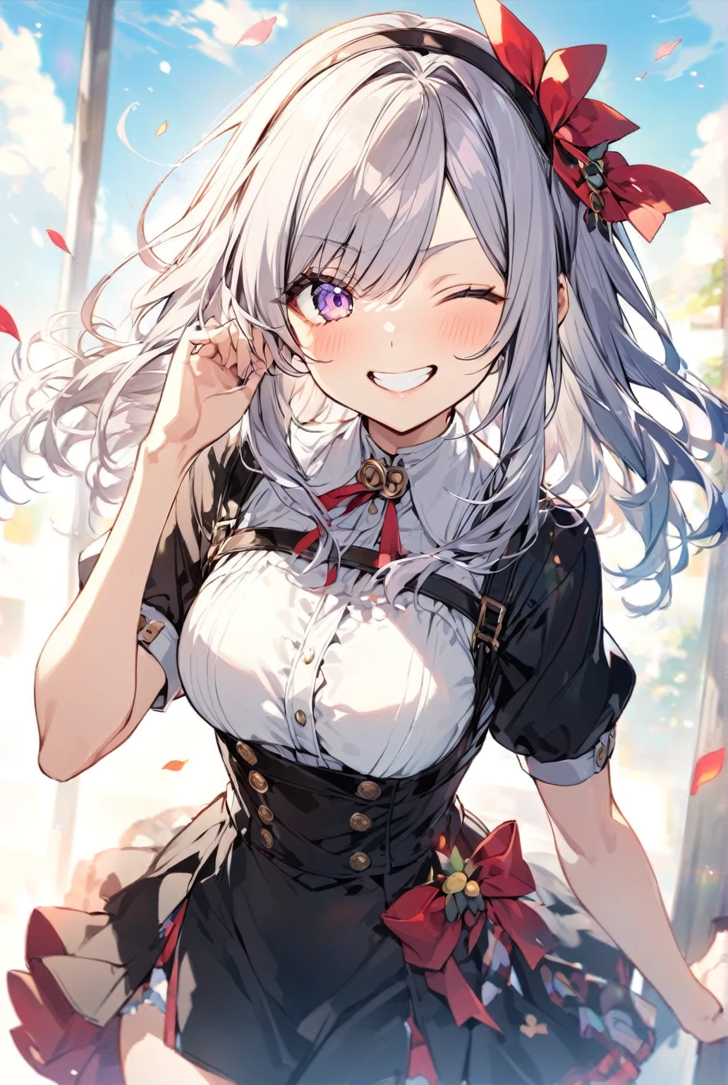 woman、smile,One-eyed wink