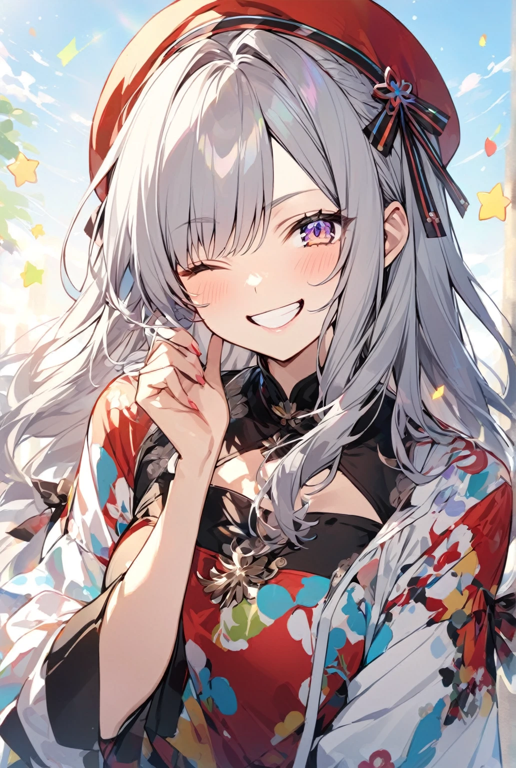 woman、smile,One-eyed wink
