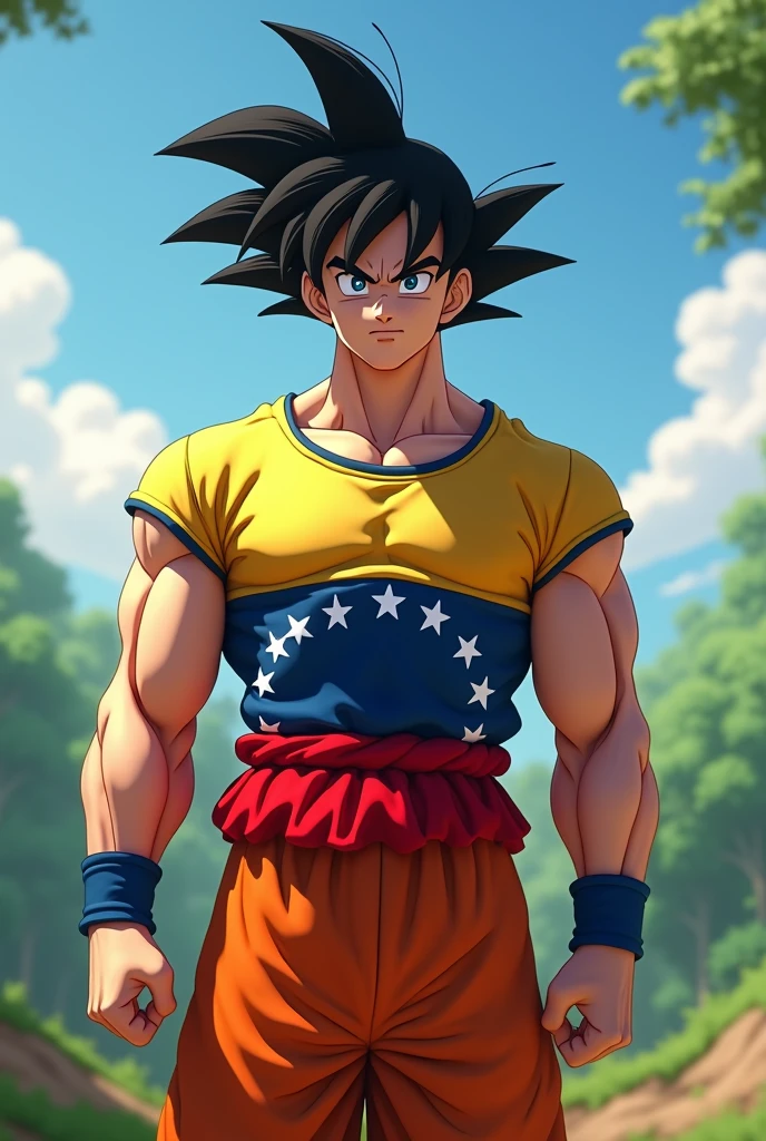 Goku from dragon ball in real life.. with a t-shirt with the colors of the Venezuelan flag.