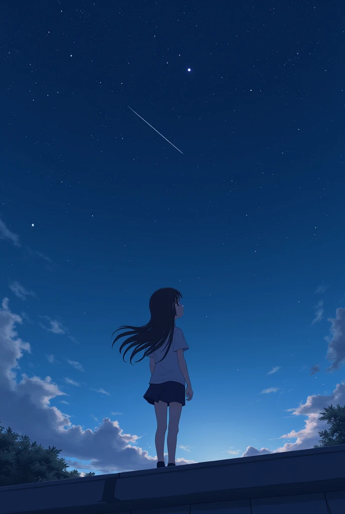 Anime girl standing on a rooftop looking at the starry night sky, Anime Wallpaper 4k, Anime Wallpaper 4 k, 4k Anime Wallpaper, Anime Art Wallpapers 8K, anime art wallpaper 4k, anime art wallpaper 4k, Anime Style 4k, Makoto Shinkai Cyril Rolland, 4K Manga Wallpapers, Anime Wallpaper, Awesome Wallpapers, shooting star
