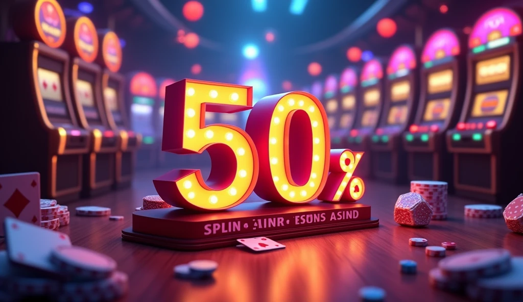Sign-up Bonus, 50 INR, casino games background, look like a casino website promotion image