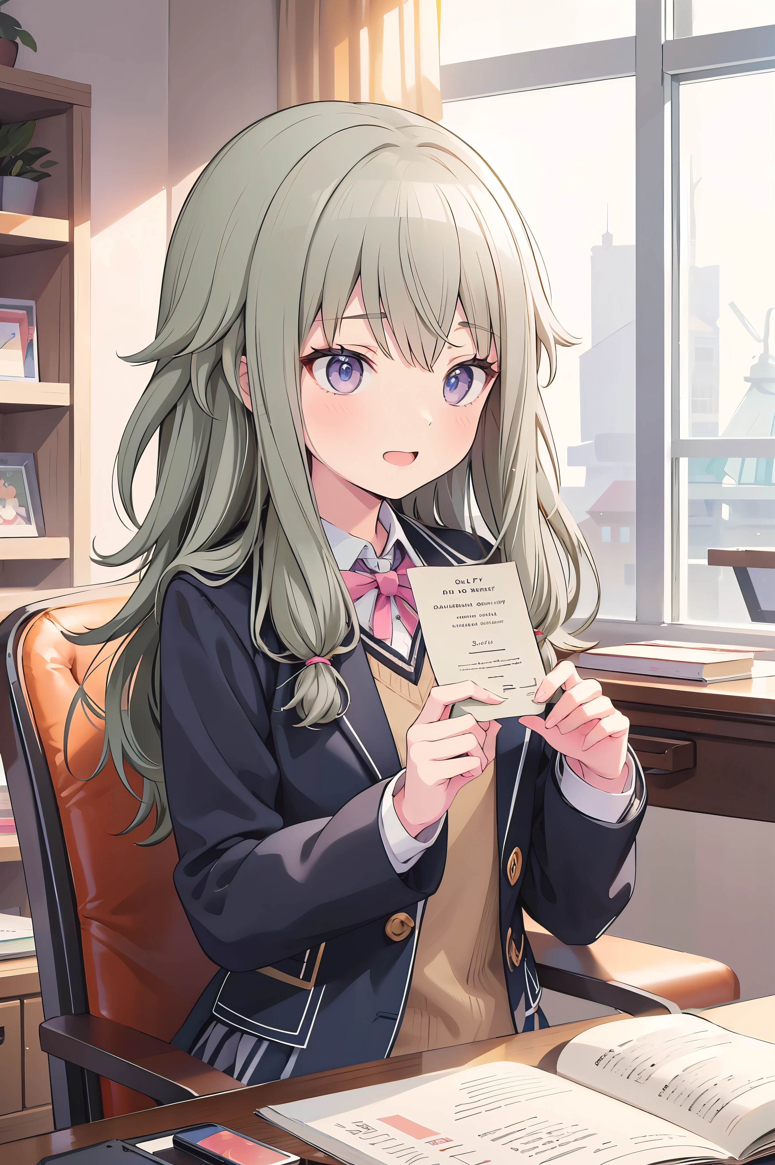 (8k, 最high quality)、Ultra-high resolution、adorable、最high quality, beautiful, (((Absurd beauty)))、masterpiece、Best image quality、(Front facing)、good feeling、smile,Face the camera、Delicate eyes、smile、Small face、girl、1 person、masterpiece, Most detailed、school uniform、blazer、high quality、Shiny Hair、Very fine and beautiful bright eyes、Medium chest、nose blush、Very detailed, clear and beautiful face, Awards, (Anatomically correct)