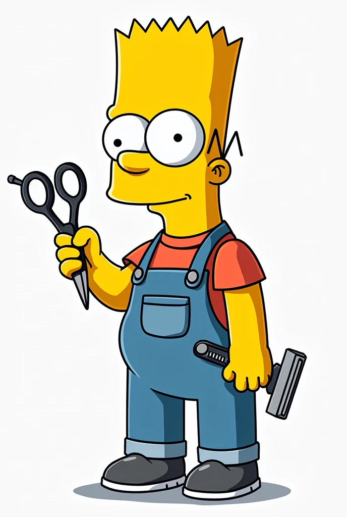 Cartoon Drawing Bart Simpsons Barber, with scissors in his left hand and a razor in his right hand