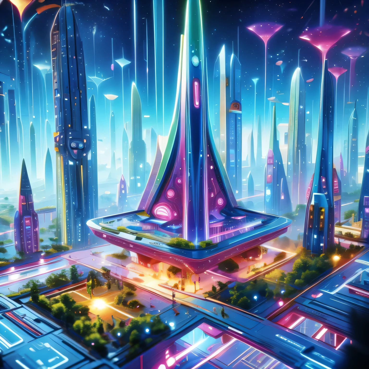 Child-friendly future city design，Technology，Futuristic，Children's style，Disney style