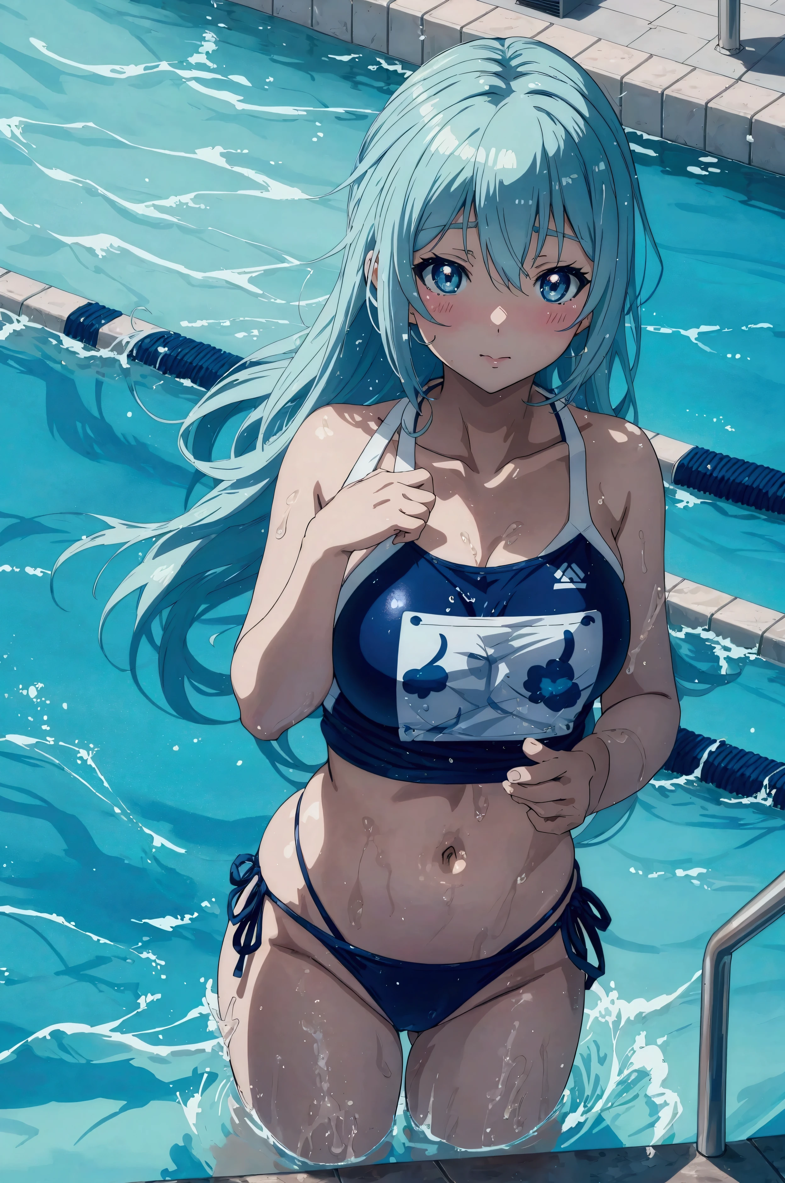 プールでスクールSwimwearを着たアニメの女の子, Smooth anime CG art, Enchanting anime girl, Anime Moe Art Style, Swimwear, Highly detailed art gems, Kantai Collection Style, 4k anime wallpaper, Beautiful and detailed anime art, Beautiful anime artwork, Beautiful Anime Girls, Attractive anime girl, is wearing a Swimwear、School swimming pool、Large breasts、Glamour