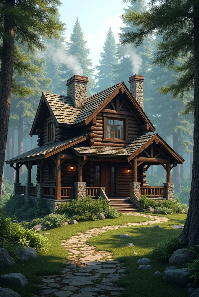 A realistic Wood House in a Forrest 