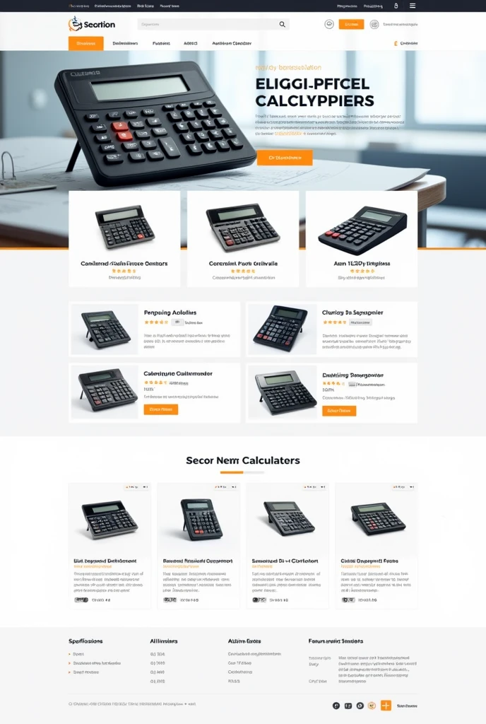 A sales page for a website featuring office calculators, with different types and sizes, and an attractive layout