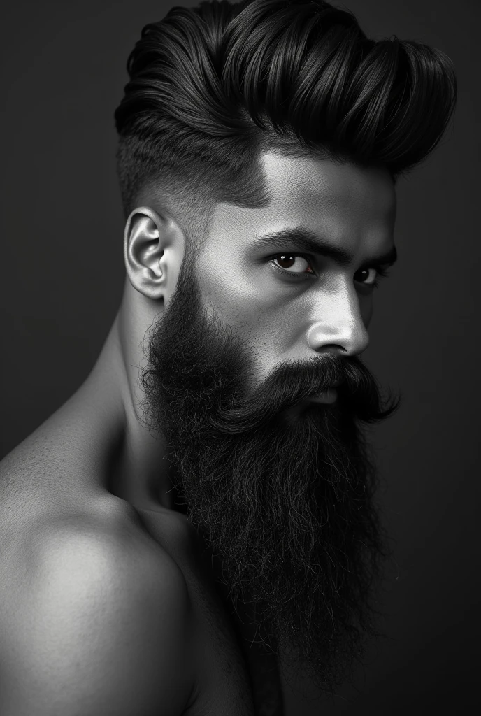 Kerala man with good hairstyles and long beard in black and white