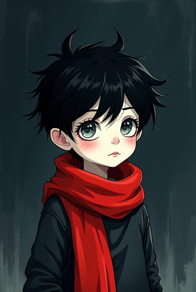 score_9, score_8_up, score_7_up,<lora:Deep_Ink_Enhanced:1> 1girl, solo, red sweater, black bobcut hair, hair covering one eye, red knitted hat,