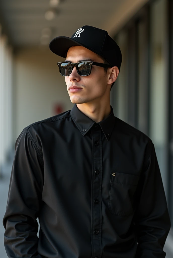 rolls royce best digain and handsome man age 16 year Black shirt pants cap black glasses