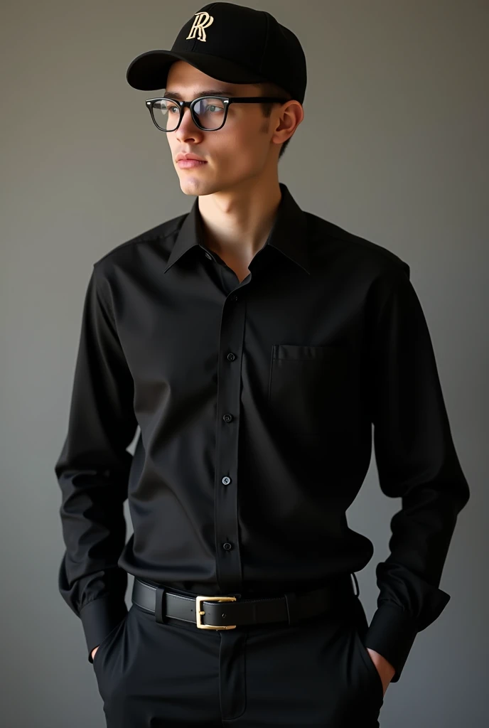 rolls royce best digain and handsome man age 16 year Black shirt pants cap black glasses