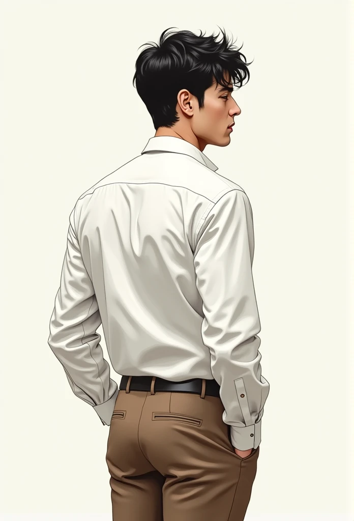 sketchbooks 스타일, sketchbooks, hand drawn, Realistic sketch, rough sketch, A mix of thick dark lines and loose lines, thick line, On paper, Turnaround Character Sheet, masterpiece, best quality, 4K, sharp focus. coriander, complete anatomy. produce: With Design In Mind, 30-year-old male, white shirt, Brown suit pants, male model, Profile photo shoot, Adrian Zing(Adrian Zingg)Works inspired by, Greg Rutkowski style, Paul Atreides, handsome young man, Alexander Robertson, editorial model, Clean model, John Murdoch, Andrew Bell's, Beautiful young model, (black hair, light skin)