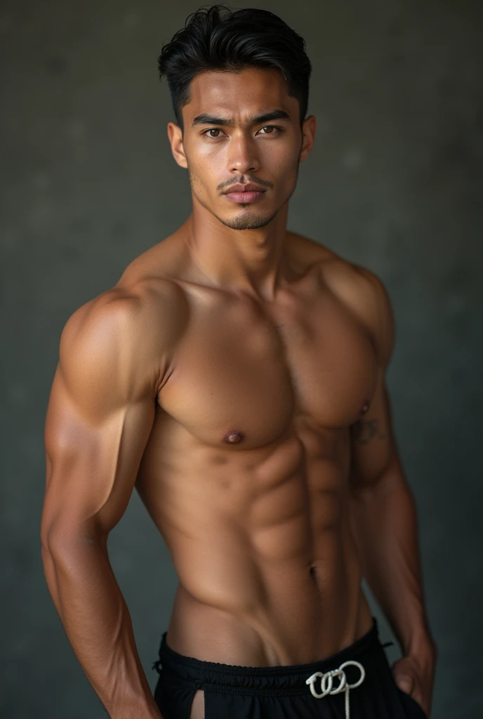 Very handsome thai man only half in casual clothing