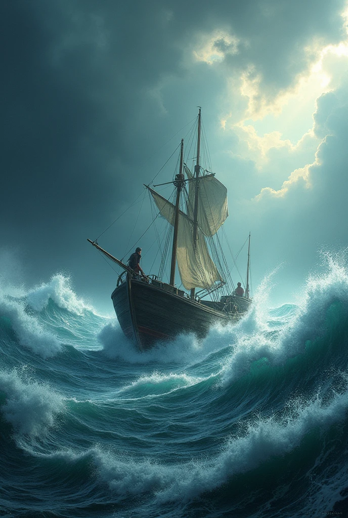 Boat in ocean with dangerous waves
