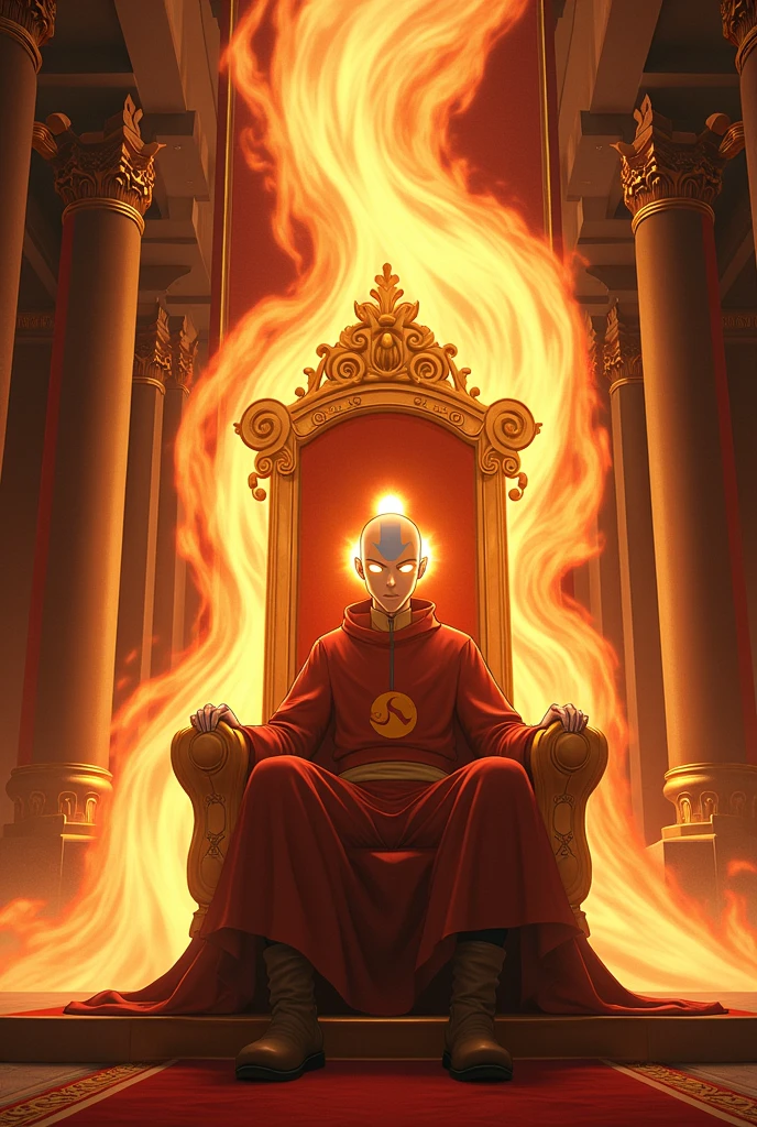 Avatar Anng in Nine Tails Chakra Mode sits on the Fire Lord&#39;s Throne