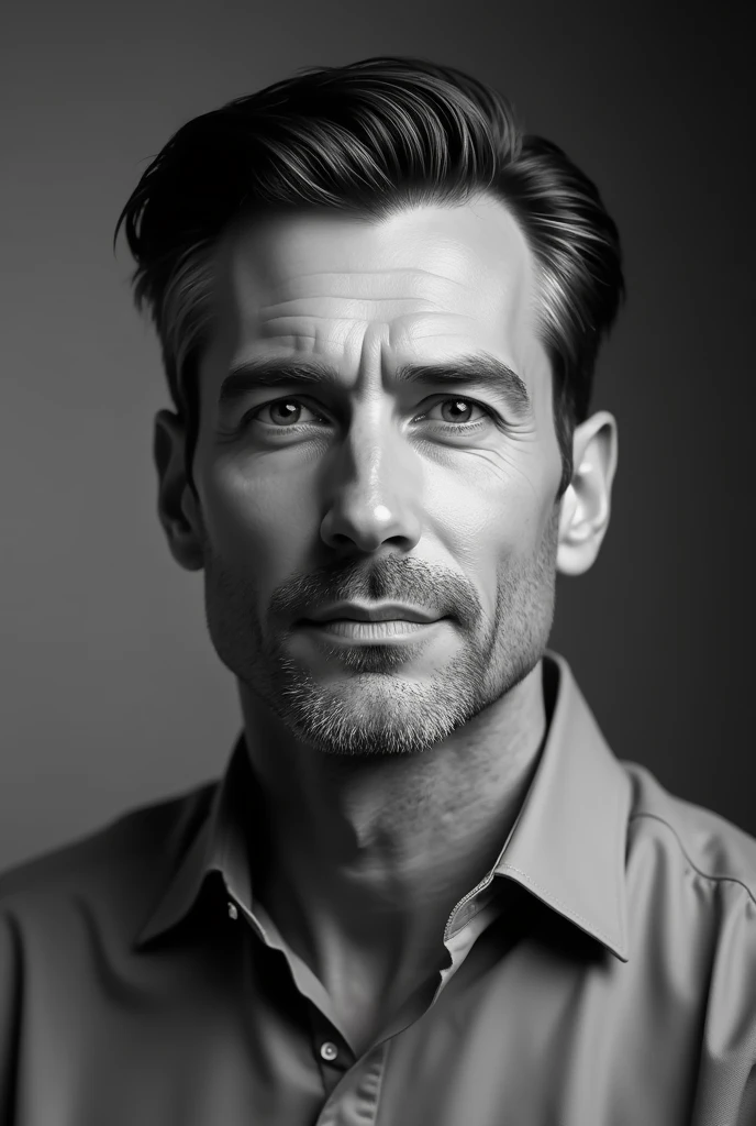 European man with good hairstyles and  in black and white with shirt 