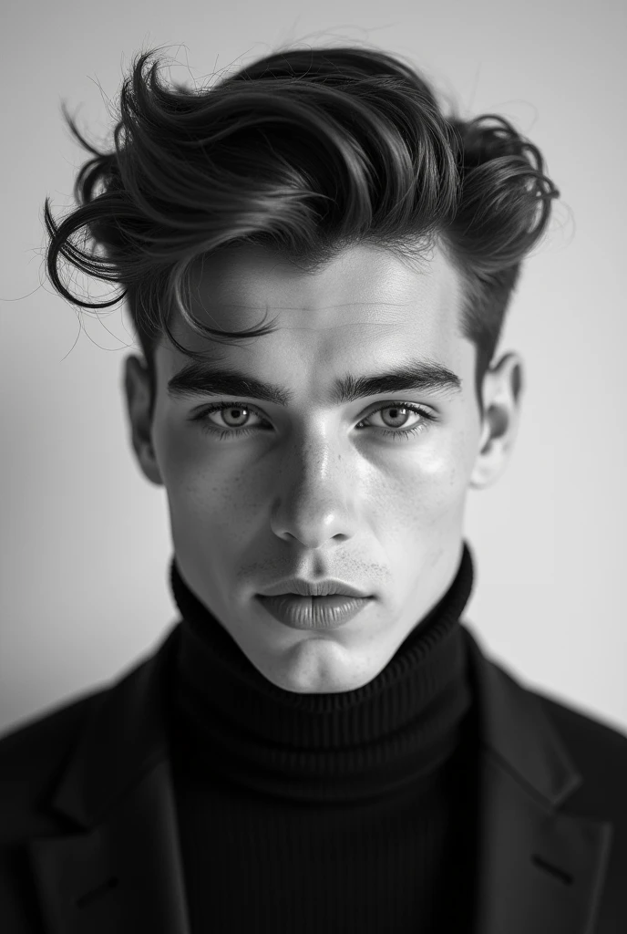 European young man with good hairstyles and in black and white