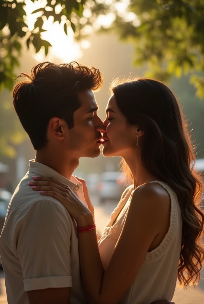 A video that shows two people who like each other but from a distance,a meeting with hug and kiss