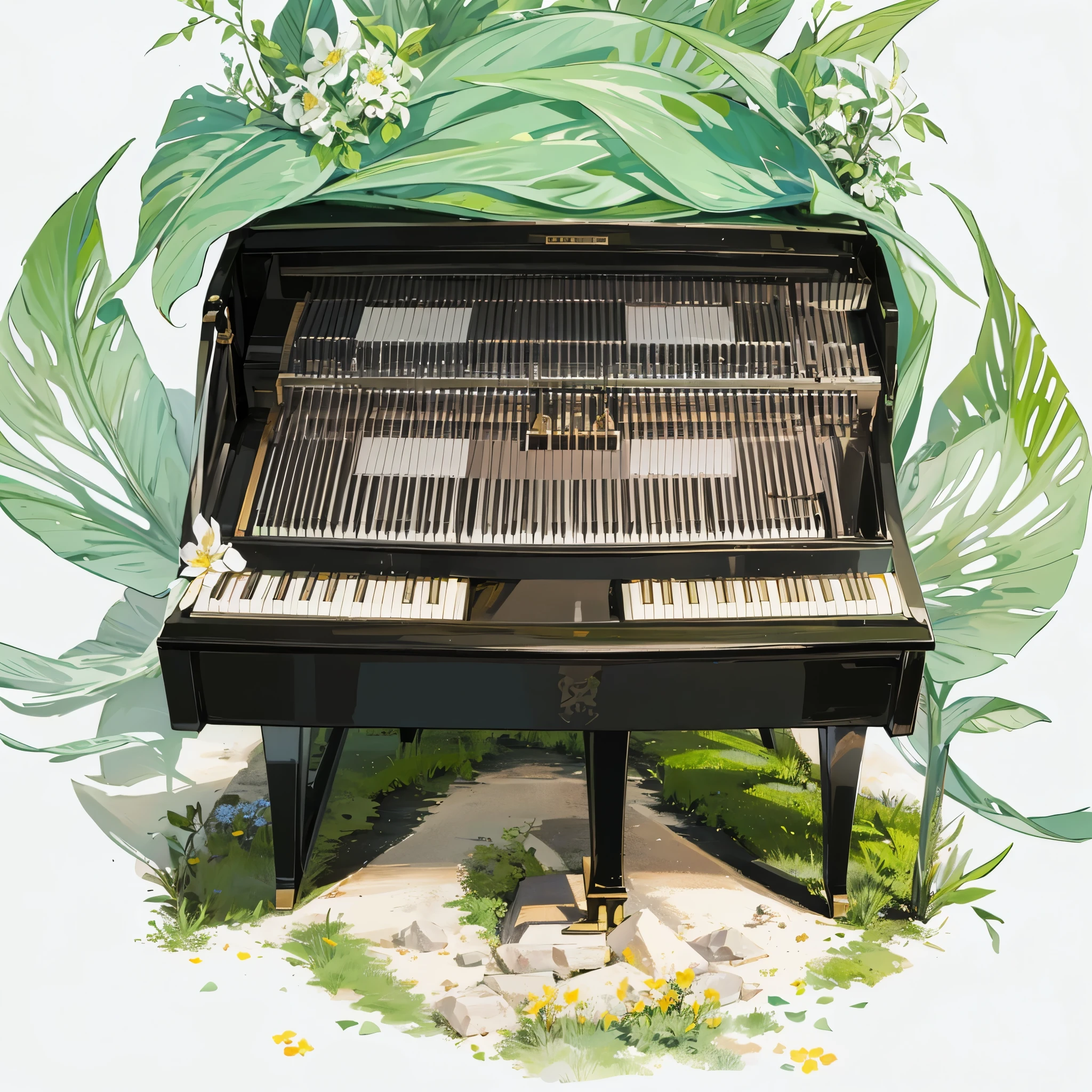 flower, White background, Green Motives, 白flower, simple, Simplicity, Regular Angle,piano