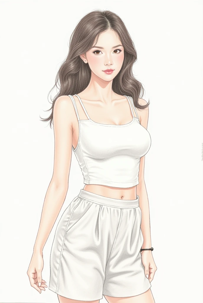 woman,Short camisole,white,art,advertisement,Colored pencil drawing,draft