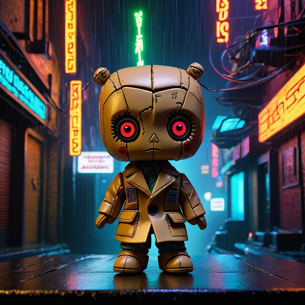 (knitted toy voodoo doll:1.7)
(Voodoo in dystopian Los Angeles from "Blade Runner":1.5)
(Clothing: tattered trench coat with glowing circuitry patterns:1.0)
(Accessories: miniature floating neon signs, tiny glowing origami animals, small enchanted Voight-Kampff machines:1.2)
(background: rain-soaked, neon-lit cityscape with flickering lights and a sense of existential dread:1.2), best quality, masterpiece, detailed soft oil painting, detailed background, dramatic cinematic lighting, soft edge lighting, professional, dramatic lighting, hard edge lighting, ultra quality, 4k,masterpiece, best quality, 8k, ultra highres, highres, extremely detailed