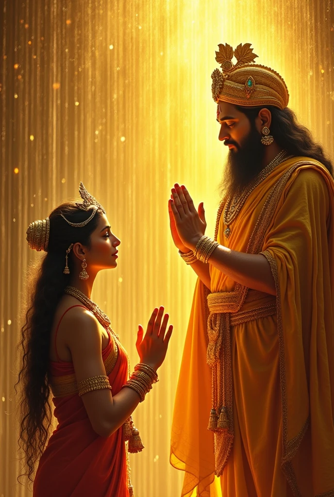 Generate the image of God mahalakshmi with perumal in the gold rain mahalakshmi need to worship perumal