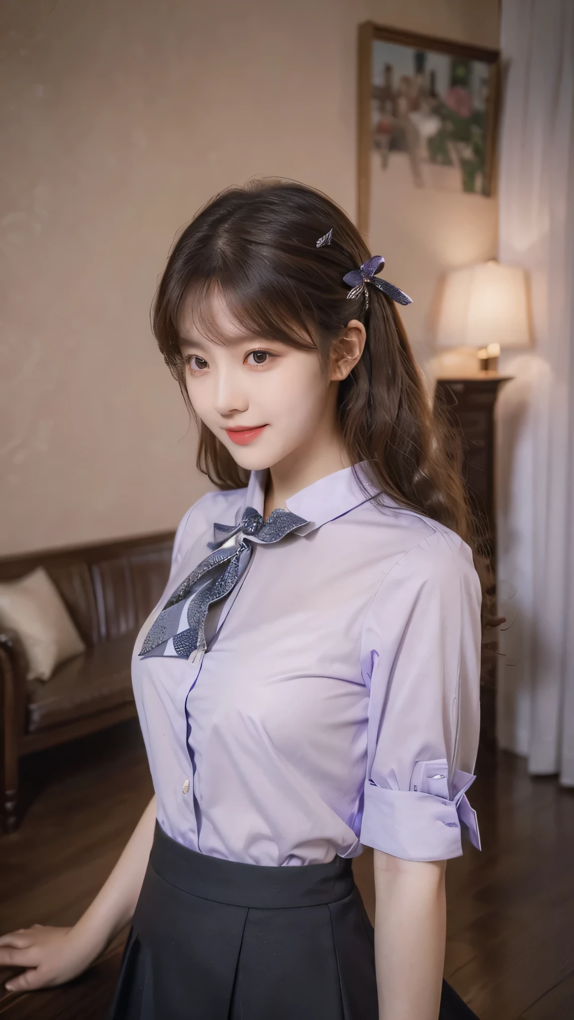 A close up of a woman in a dress shirt and tie - SeaArt AI