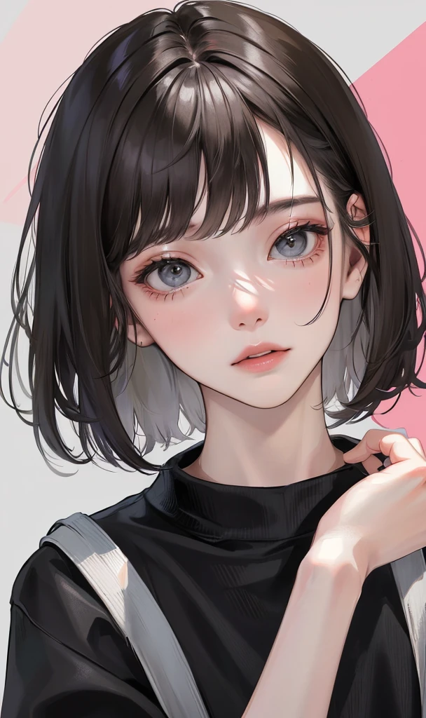 (Highest Resolution、clear_image)Highest quality、woman、masterpiece、Very detailed、Semi-realistic、Grey Eyes、18-year-old、young、Casual clothing、Exquisite facial features、Facial Features、short hair