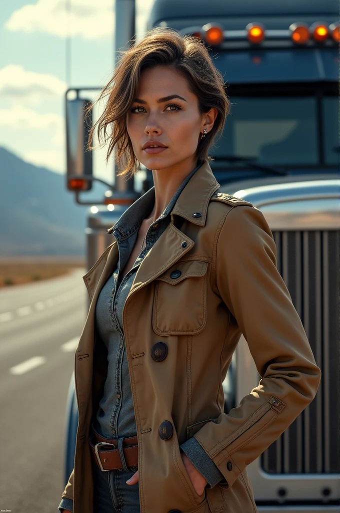 Trucker Woman in Trenchcoat
