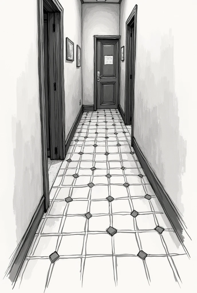 sketchbooks 스타일, sketchbooks, hand drawn, Realistic sketch, rough sketch, A mix of thick dark lines and loose lines, thick line, On paper, tile floor, 물이 흥건한 tile floor