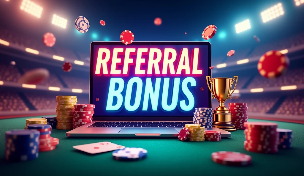 Title: Referral Bonus, casino and sports games background, casino website promotion,