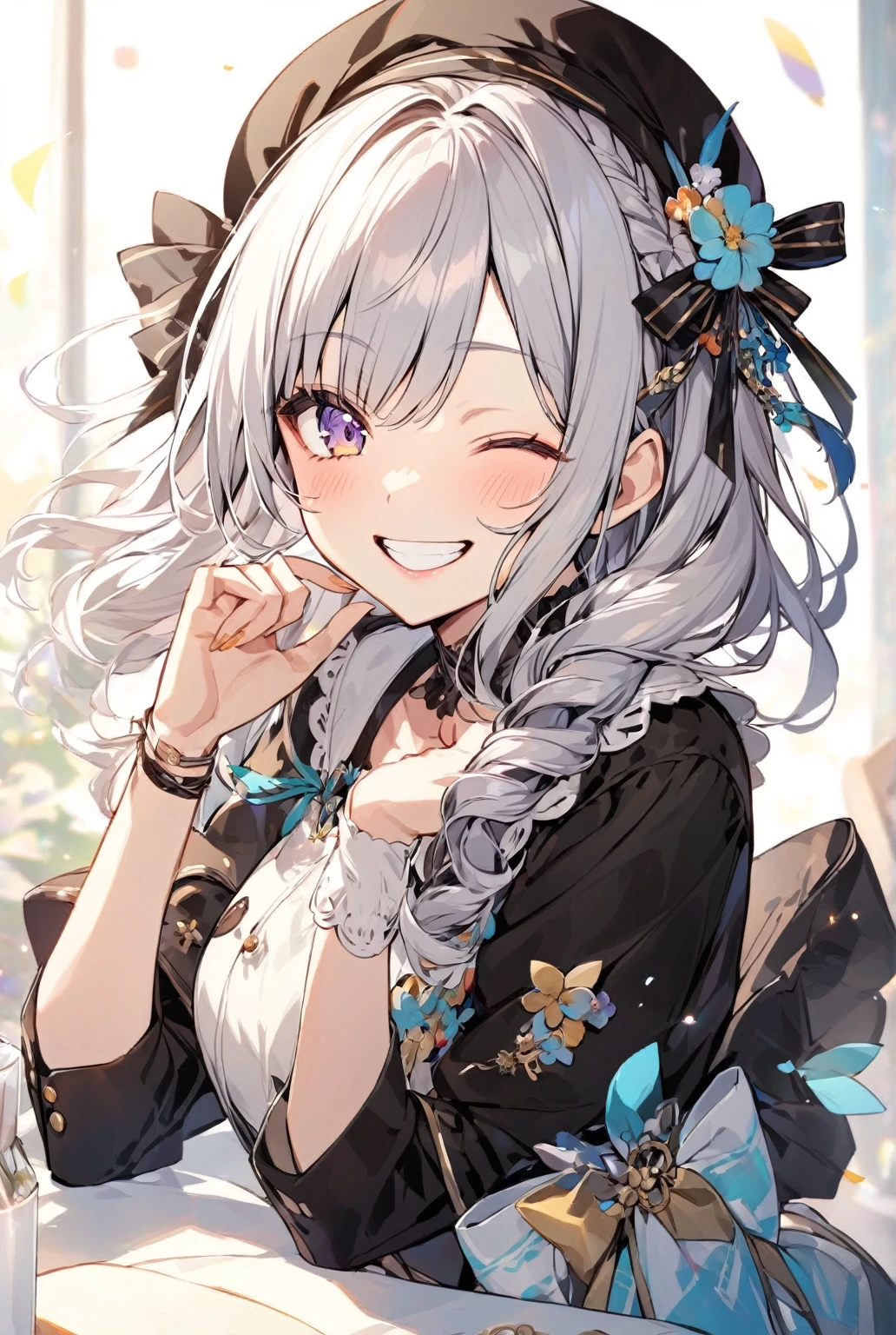 woman、smile,One-eyed wink