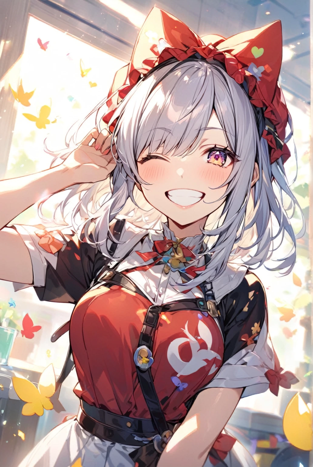 woman、smile,One-eyed wink