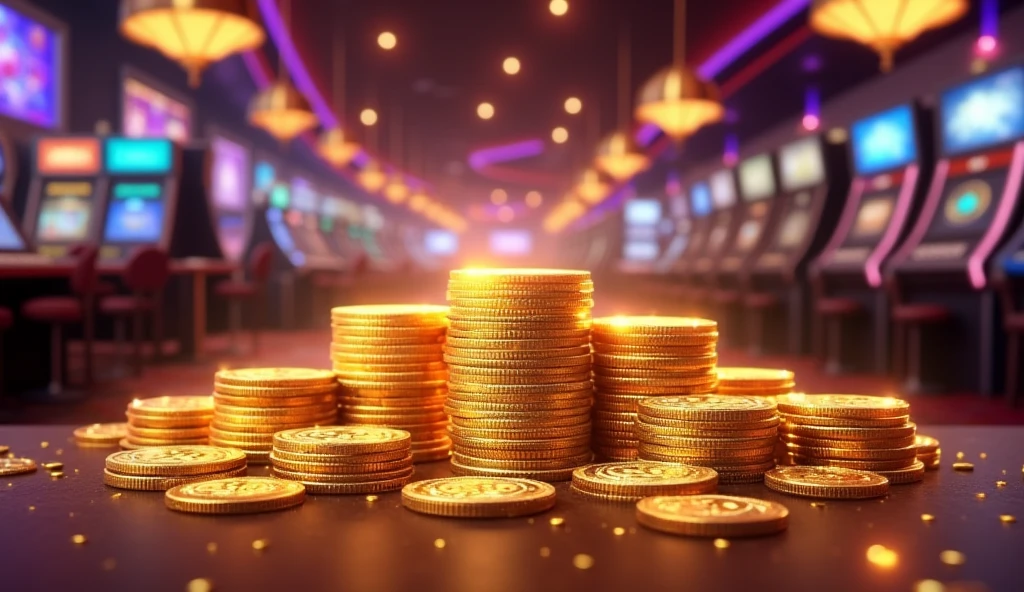 Title: Loss cashback Bonus, casino and sports games background, casino website promotion, with coins,