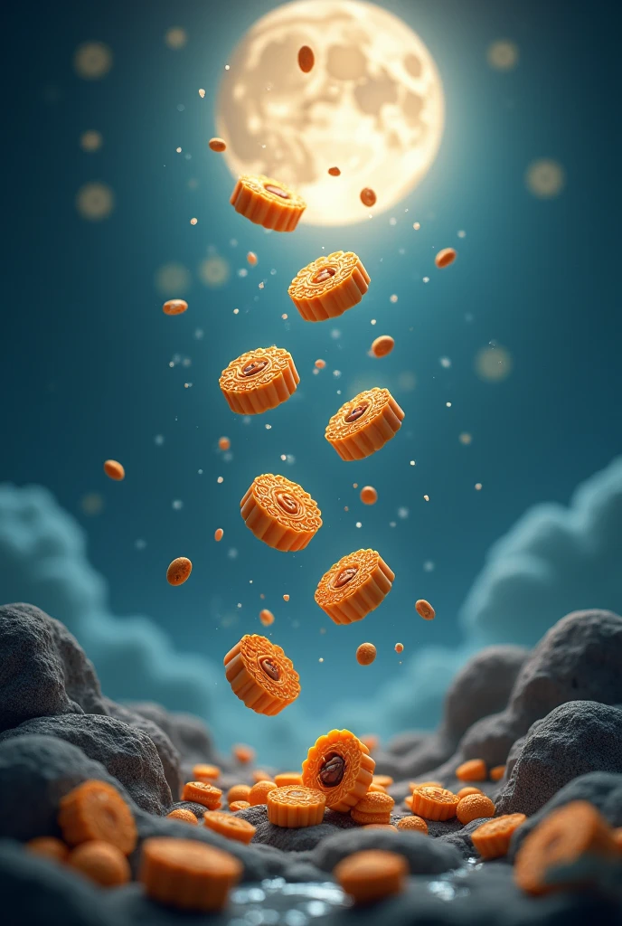 Five-nut mooncakes falling from the sky,moon