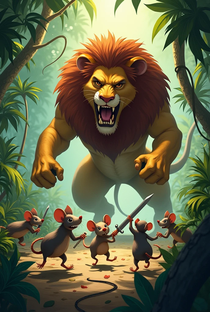 The gang of rats in the jungle was running away with their swords, but the lion asked when he got angry and said where should he go? The mouse said that someone has proposed to the elephant's daughter and the name of our son is Aa.