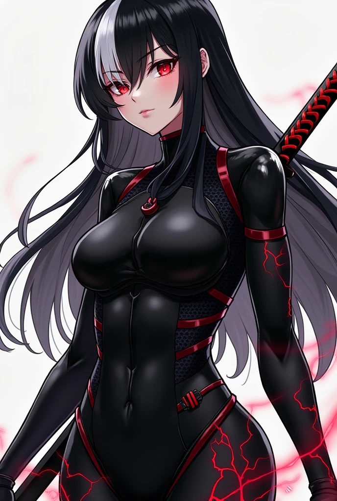 Black full-body suit Red lines all over the body huge tit Big ass Whiplash the thigh seductiv A smile Bare legged Succubus Rub your chest with your arms