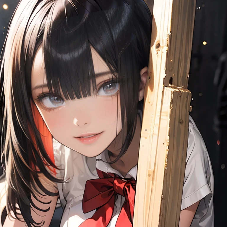 anime illustration, ((((highest quality)))), (((Ultra-precision CG 16K))), (((masterpiece))), (((Very detailed))), (((Extremely detailed))), (((Black outline:1.3, Written boundary depth:1.3 , Written soft outline, sharpness))), Maximum clarity and sharpness, Multilayer Texture, Surface Shading, Cinematic lighting, Beautiful details sparkle ,Perfect Proportions, Limited to one woman, BREAK accurate, Anatomically correct, Highly detailed face and skin texture, drawn in detail, Highly detailed facial and skin texture, Detailed eyes, beautiful hair, Beautiful Japanese Idol face, Beautiful and beautiful eyes, Beautiful body, Beautiful breasts, Beautiful thighs, Beautiful legs, Beautiful fingers, (Beautiful views) , skinny body, ((Beautiful Skin)), ((Skin Texture)) BREAK breast enlarged, medium Breasts, rocket breasts, (((perky breasts))), ((sagging breasts)), slender waist, ( narrow eyes, smiling, blush, determined expression, sweaty , Heavy breathing,) , (streaked hair, hair intakes, colored inner hair, ) BREAK (((wearing printed sexy oversized shirts , wearing wide-leg-pants, breasts is covered by outfit))) , wearing earrings, (((tanned skin, tan lines))) , BREAK ( stick breast out, bending over, under the blue sky ),(((looking at viewer, super detailed background , ))), BREAK (((portrait , close-up of face, bust-up shot, looking at viewer, )), (natural make), random angle , random situation , pinup magazine pose, from front
