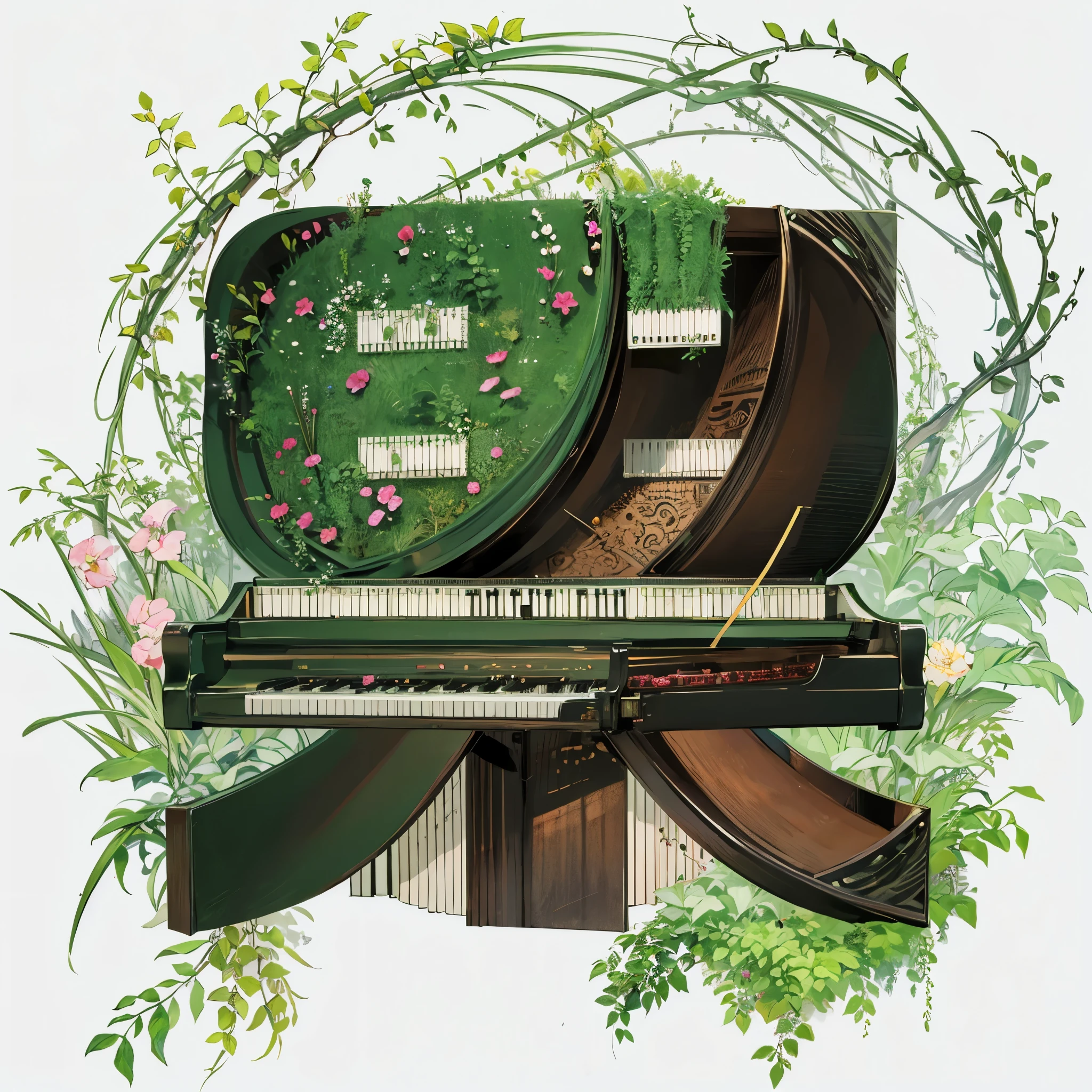 flower, White background, Green Motives, 白flower, simple, Simplicity, Regular Angle,piano