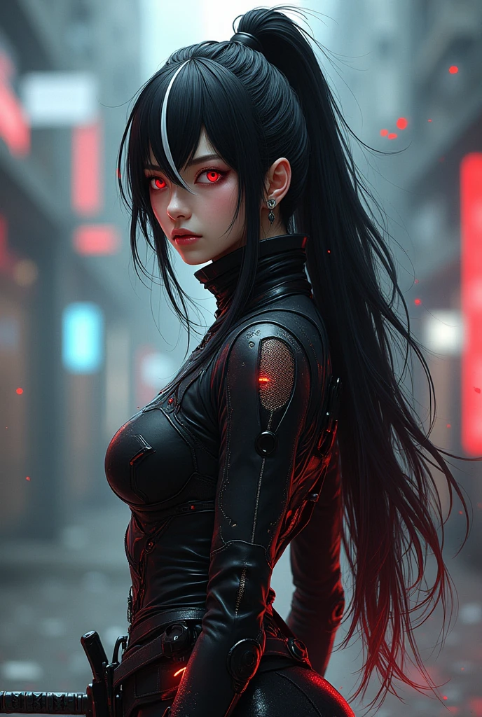 a close up of a woman in a black top and red lights, red aura, darkness aura red light, badass anime 8 k, red and cinematic lighting, anime style 4 k, emitting evil red aura, glowing red, crimson red aura, cyberpunk anime girl, female cyberpunk anime girl, anime cyberpunk art, alena aenami and artgerm