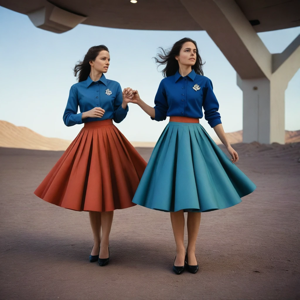 85mm photograph of Sapphic Space Lesbians, attractive and beautiful women, commanding spaceships, exploring space, investigating anomalies, doing scientific R&D, attending council meetings, conducting espionage, conducting archeological excavations, investigating astral rifts, wearing (long pleated full circle skirts), uniform jackets and (woman's low heel office shoes), (pronounced (girly) features), (very windy), skirts are flowing wildly in the wind, lesbian space stations, sci-fi, skirts in space, women wearing skirts, love skirts, empathy, compassion, romance and love, (pronounced (feminine) features), (highly detailed ultra accurate realistic) hands and fingers, (windy), epic composition, highly detailed attributes, (35mm f1.4 Kodak portra 400 photograph), extremely high quality RAW photograph, highly detailed atmosphere, sci-fi, cinematic shot, dynamic lighting, 75mm, Technicolor, Panavision, cinemascope, sharp focus, fine details, 8k, HDR, realism, realistic, key visual, film still, superb cinematic color grading, depth of field