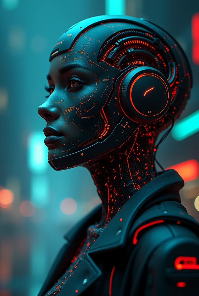 Size 1242x2688 pixels，Cyberpunk，Mechanical style，3d，，一个未来科技Mechanical style的女孩头像，Behind it is the future technology network code input。Dark Moody，Mandala composition andala，highly，Cinematic Lighting， Ultra high definition 4k8k webp ultra-rich details