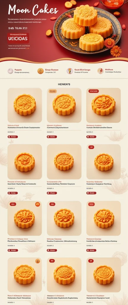Generate an e-commerce store homepage，Products are mainly moon cakes，Stroke style color matching