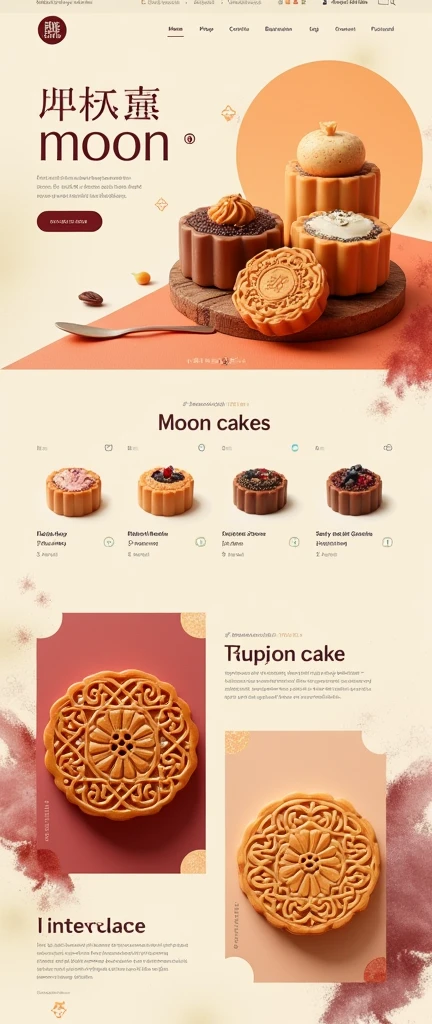 Generate an e-commerce store homepage,Products are mainly moon cakes,Stroke style color matching