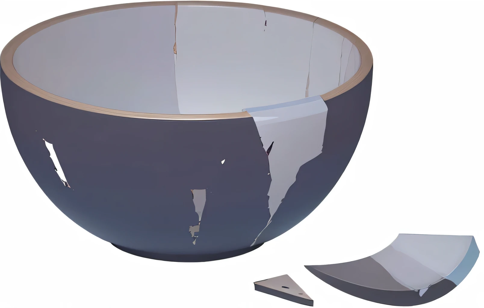 A caricature，The painting shows a bowl with a broken side and a piece of bread, Cartoon Rendering Vector Art, Concept map, overturned chalice, detailed 2D Illustration, Digital Illustration, boiling imagination in a bowl, Broken vase, Scenes, clean Cartoon Rendering Vector Art, 2D Illustration, 2D Illustration, 2D Rendering, Rendering illustration, Sad Scenes，Broken bowl，Broken bowls