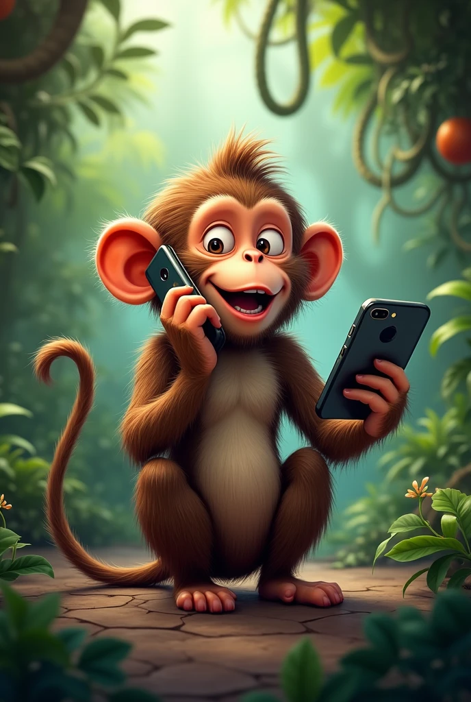 Monkey with cell phone in its ear
